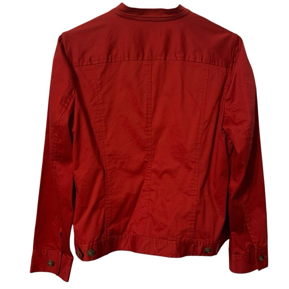 Anne Klein Women Stretch Cotton Blend Red Jacket Button Front Pocket Size Medium - Picture 2 of 4